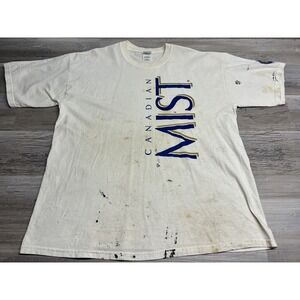 Vintage Canadian Mist T-Shirt Paint Splatter Spell‎ Out Size XL Logo Stain